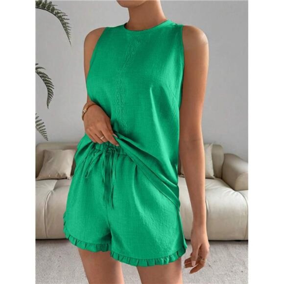 Lace Detail Round Neck Tank and Shorts Set - Picture 15 of 16